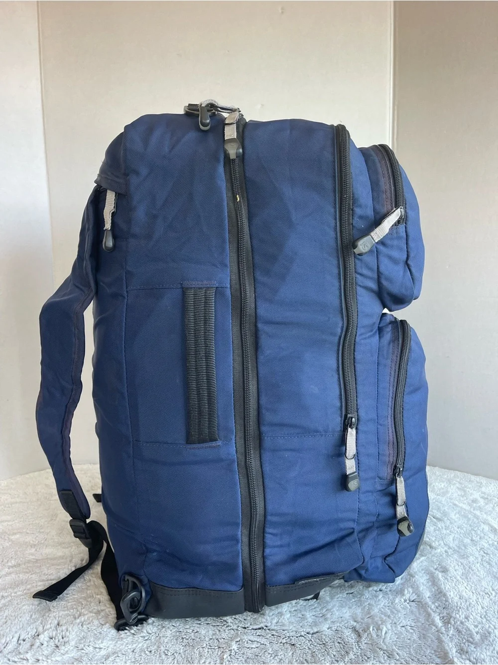 Jansport Blue and Gray Hiking Backpack with Front Gear Loop